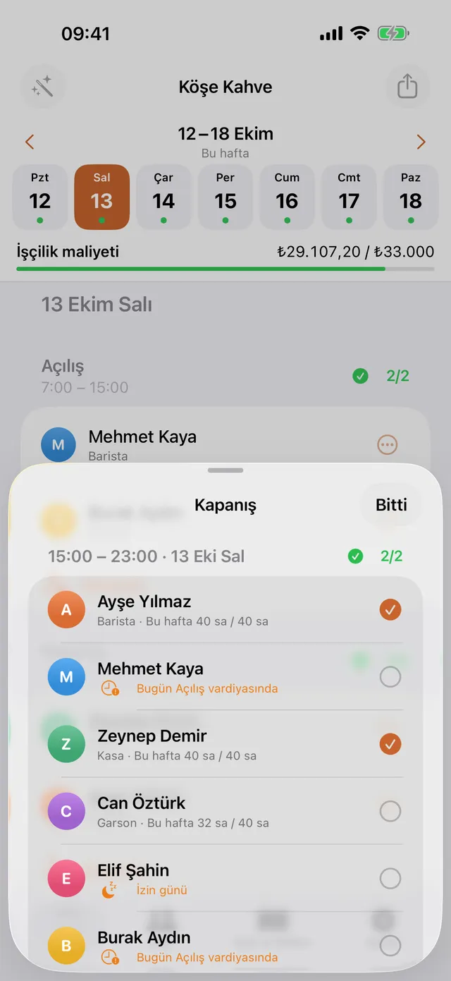 Vardiyaya çalışan atama ekranı