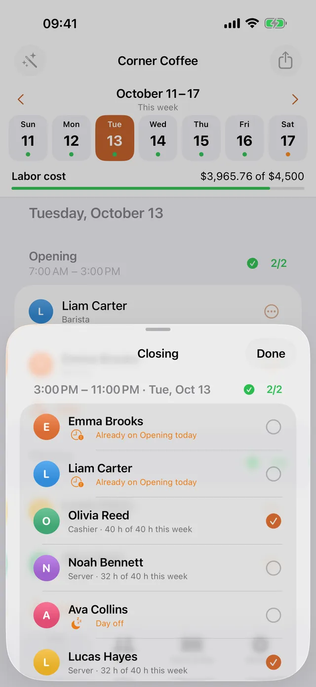 Assigning people to a shift